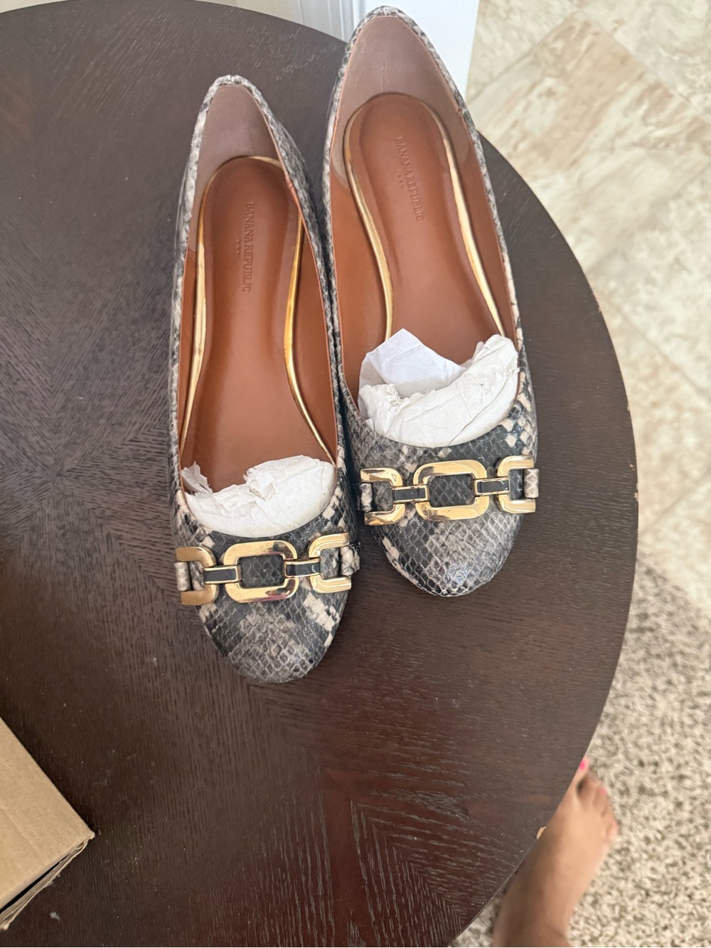 Banana Republic Factory Snake-Print Ballet Flats in Gray with Gold Buckle - Picture 2 of 5